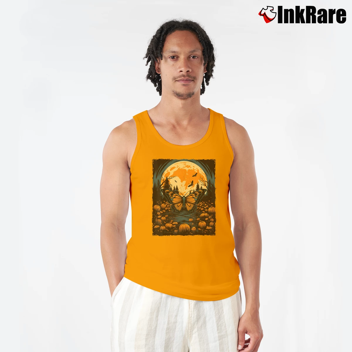 Men’s Monarch Butterfly Halloween Tank Top in orange | Breathable, Active-Friendly Design