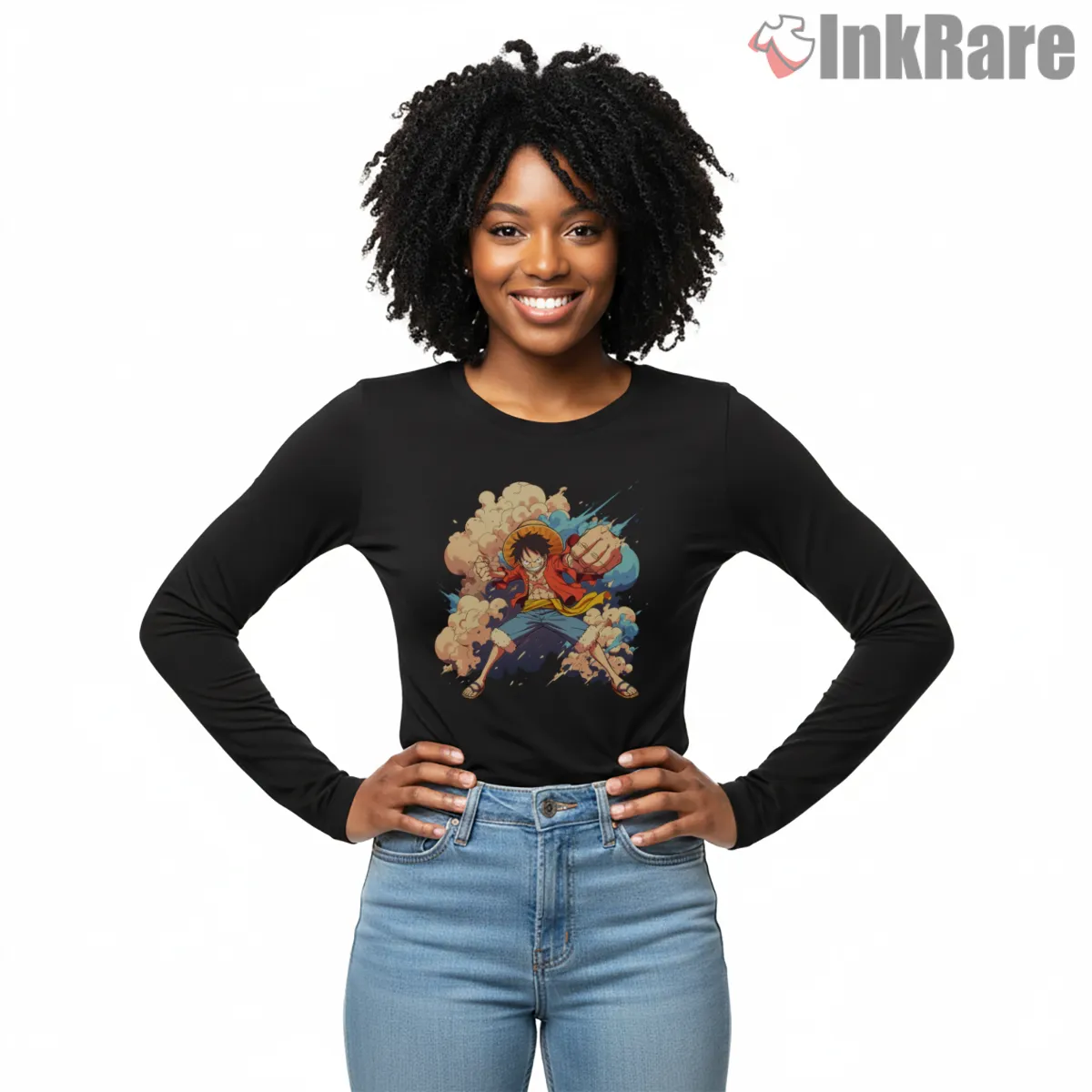Monkey D Luffy Battle Charge Anime Action Long Sleeve Black Monkey D Luffy Battle Charge Anime Action Shirt on black long sleeve shirt for women graphic tee