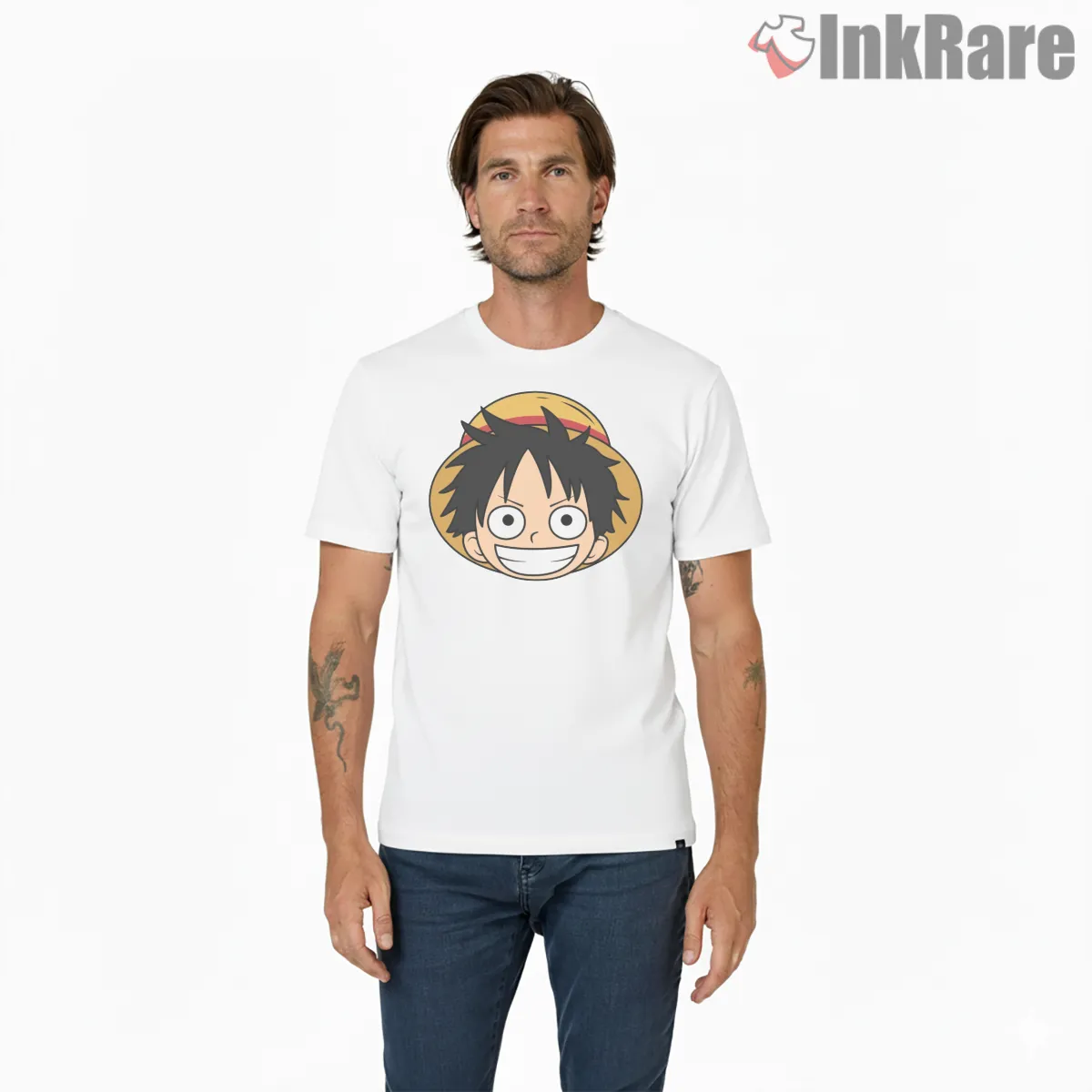 Monkey D Luffy Cute Straw Hat Chibi Anime Shirt on white short sleeve shirt for men graphic tee
