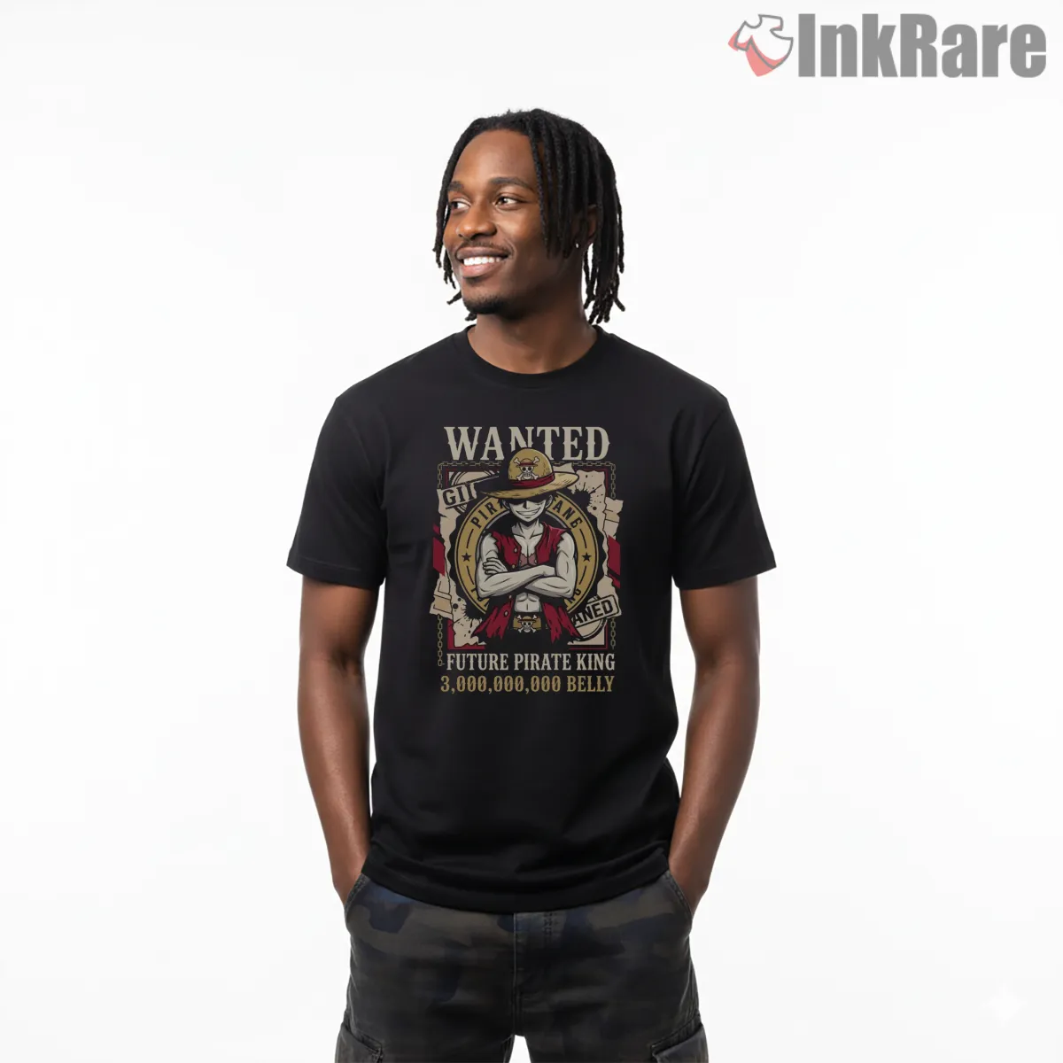Monkey D Luffy Future Pirate King Wanted Poster Shirt on black short sleeve shirt for men graphic tee