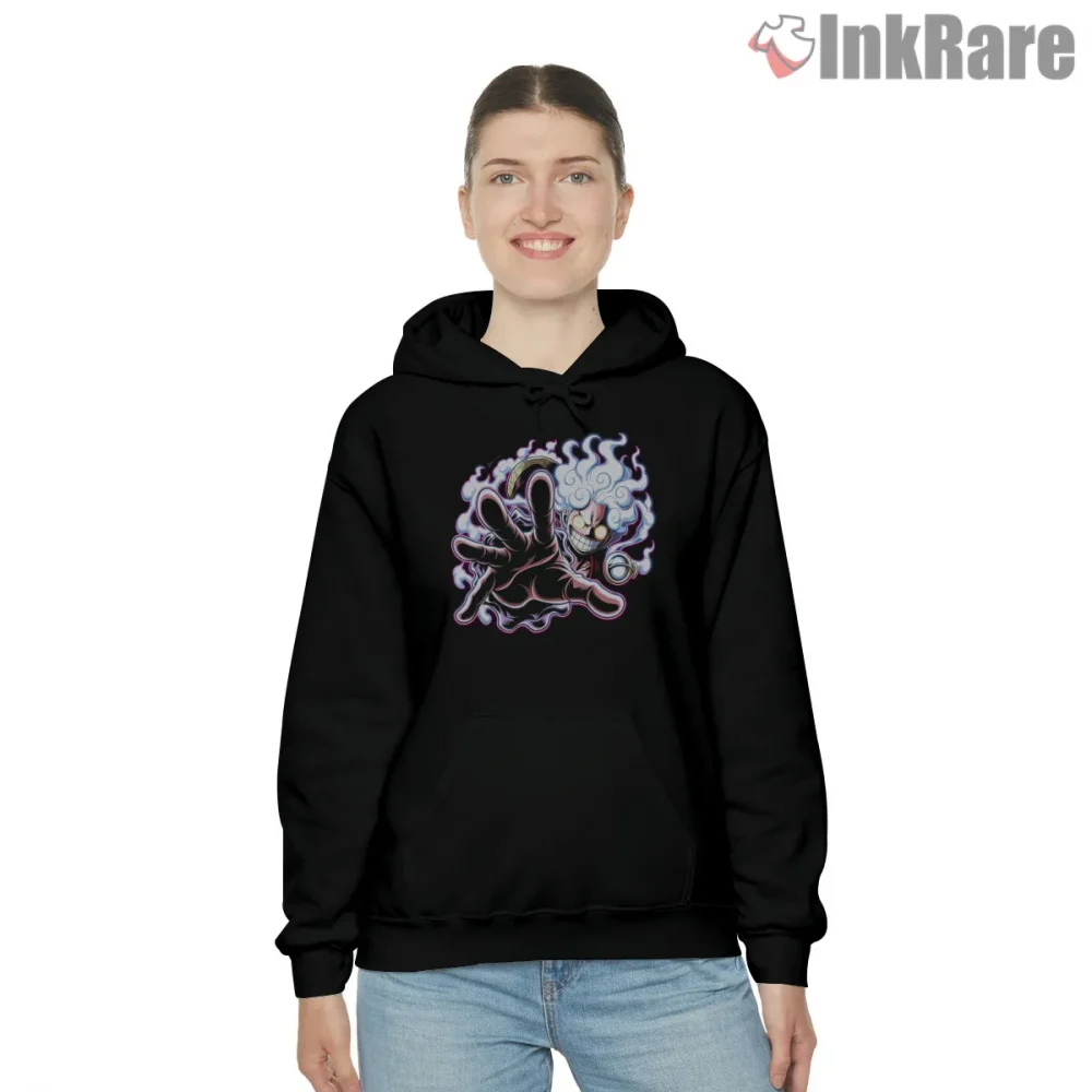 Monkey D Luffy Gear Five Cosmic Power Anime Shirt on black hoodie for women graphic tee