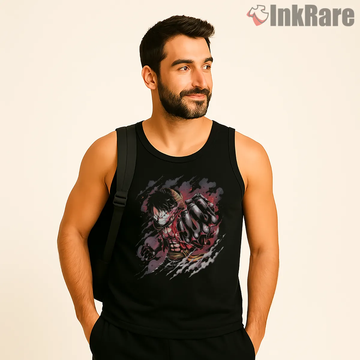 Monkey D Luffy Gear Second Power Strike Anime Shirt on black tank top for men graphic tee