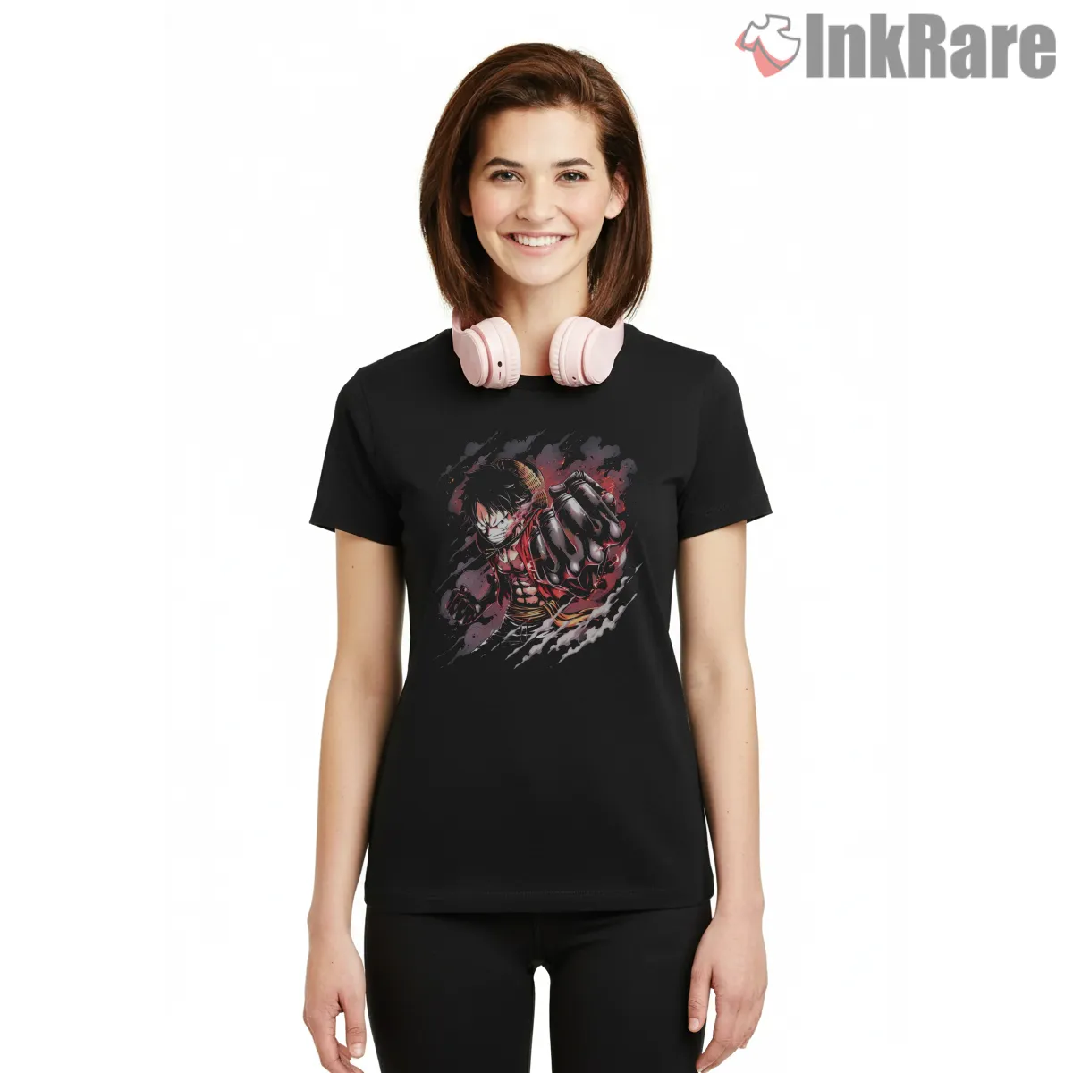 Monkey D Luffy Gear Second Power Strike Anime Short Sleeve Black Monkey D Luffy Gear Second Power Strike Anime Shirt on black short sleeve shirt for women graphic tee