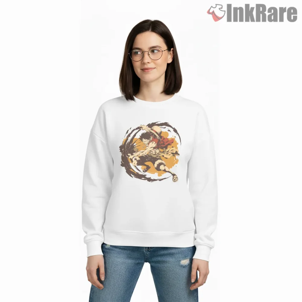 Monkey D Luffy Ink Brush Battle Pose Anime Shirt on graphic shirt for women graphic tee