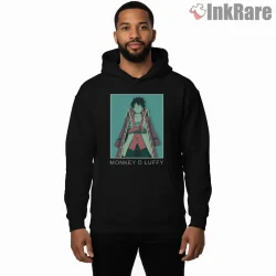 Monkey D Luffy Minimal Portrait Pirate Anime Shirt on black hoodie for men graphic tee