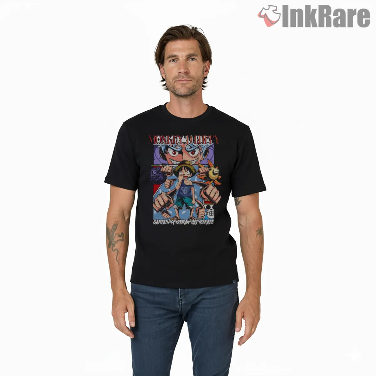 Monkey D Luffy Straw Hat Captain Anime Short Sleeve Black Monkey D Luffy Straw Hat Captain Anime Shirt on black short sleeve shirt for men graphic tee