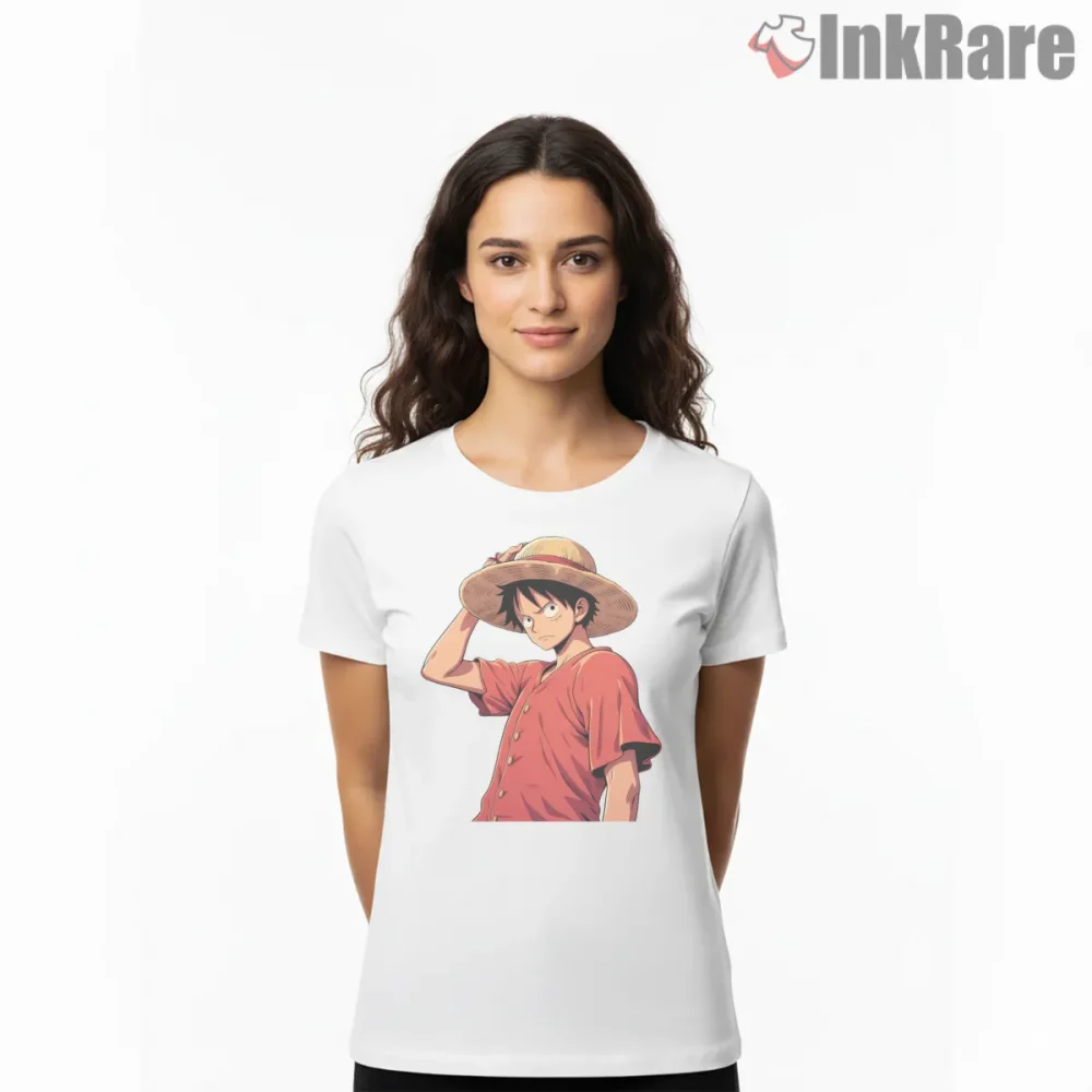 Monkey D Luffy Straw Hat Hero Portrait Anime Shirt on white short sleeve shirt for women graphic tee