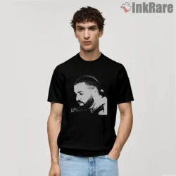 Monochrome Side Profile Braided Drake Shirt on black short sleeve shirt for men graphic tee