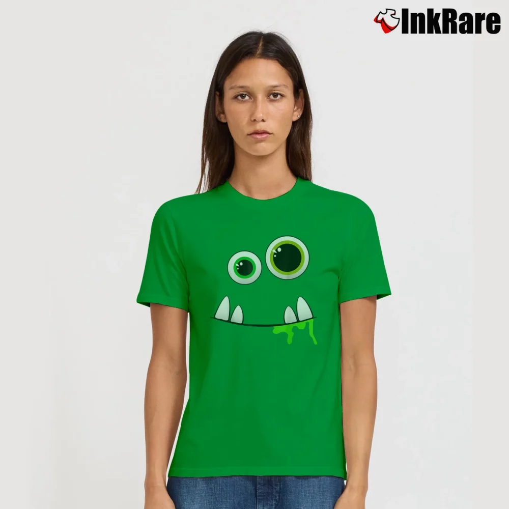 Women’s Monster Face Halloween Costume T-Shirt in irish green | Soft, Flattering Fit