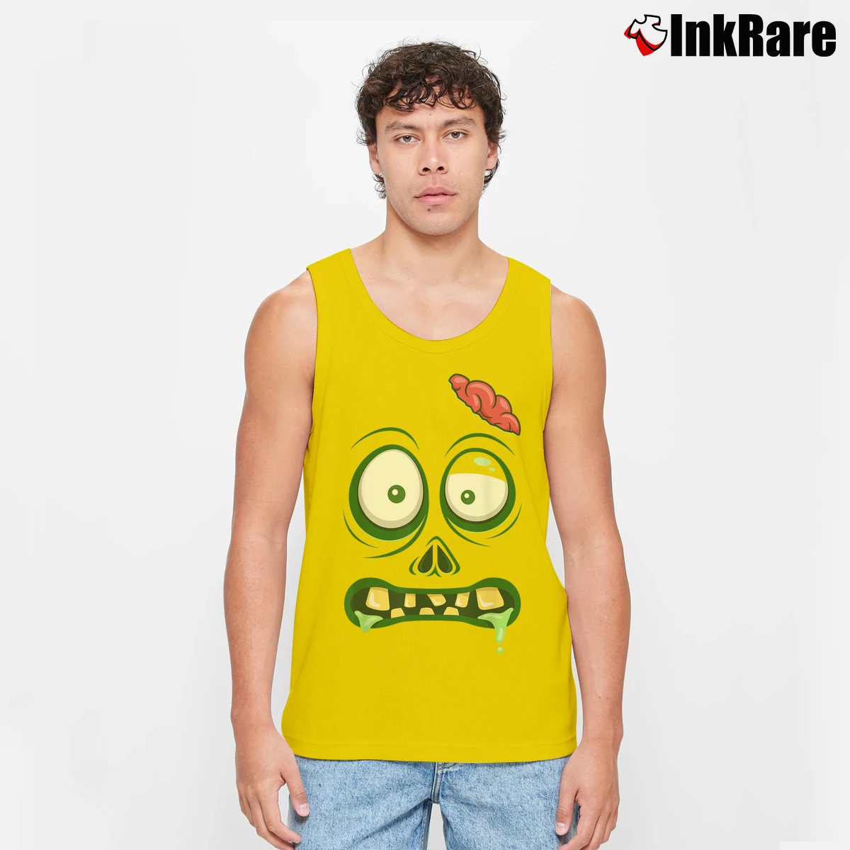 Men’s Monster Face Zombie Halloween Costume Tank Top in yellow | Breathable, Active-Friendly Design