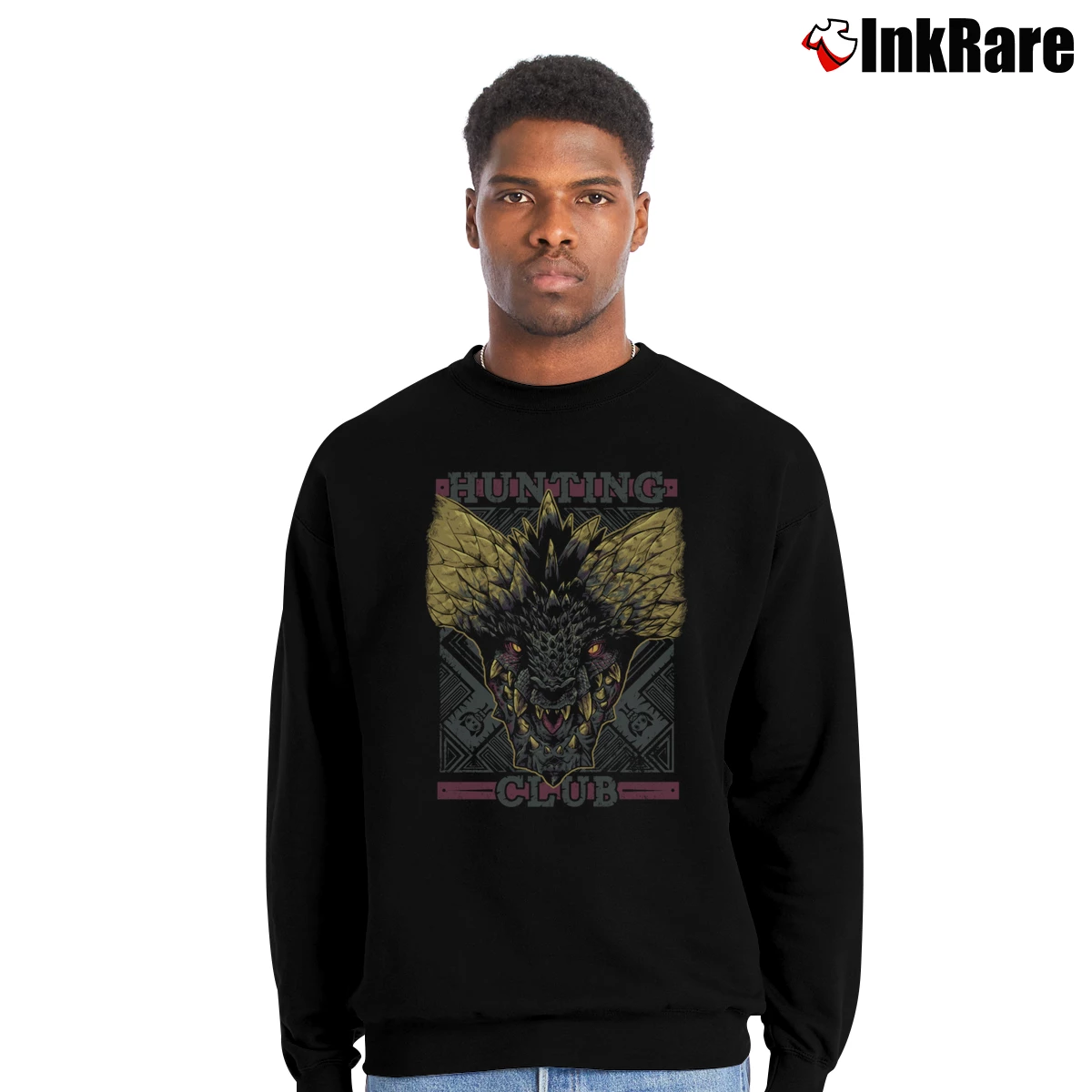 Men’s Monster Hunter Nergigante Hunting Club Crewneck Sweatshirt in black | Cozy Fabric, Clean Style