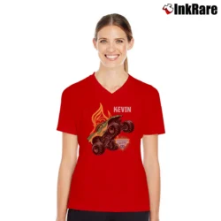 Women’s Monster Jam Dragon Steals The Show Graphic V-Neck Tee in red | Chic Neckline, Soft Texture