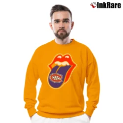 Men’s Montreal Canadiens Rolling Stones Logo Crewneck Sweatshirt in orange | Cozy Fabric, Clean Style