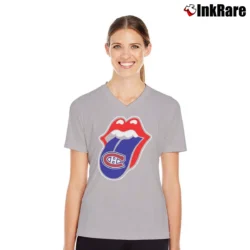 Women’s Montreal Canadiens Rolling Stones Logo V-Neck Tee in sport grey | Chic Neckline, Soft Texture