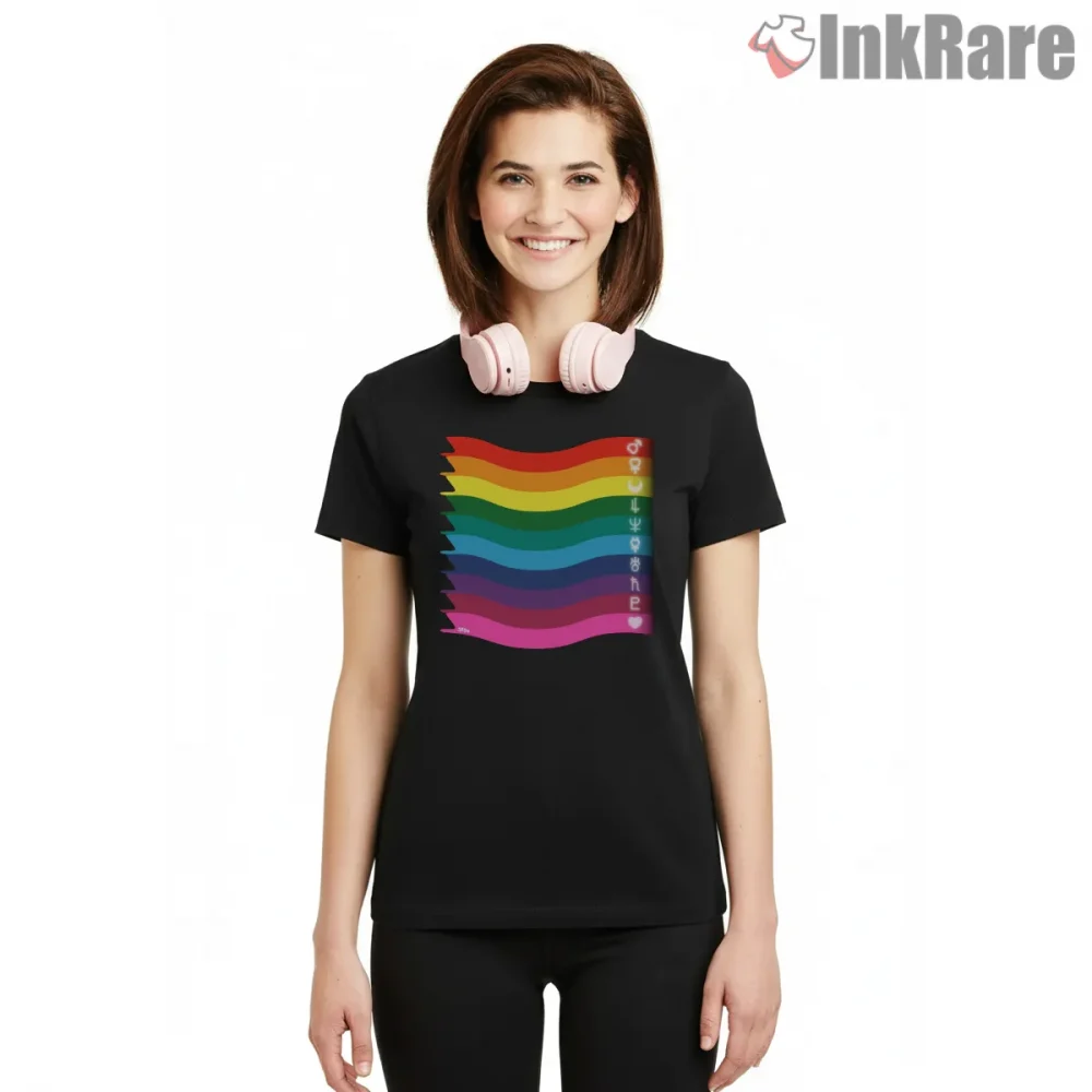 Moon Guardian Pride Spectrum Shirt on black short sleeve shirt for women graphic tee