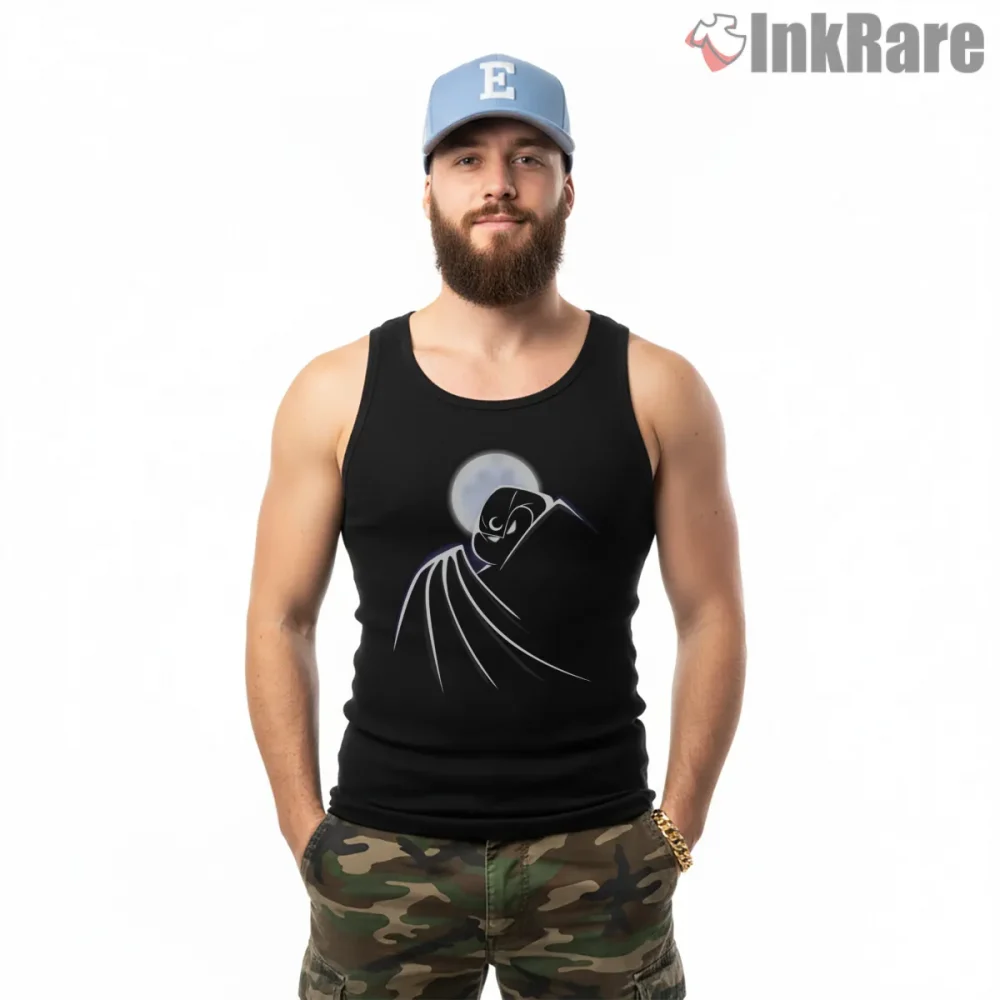 Moon Knight Animated Series Minimal Line Art Shirt on black tank top for men graphic tee