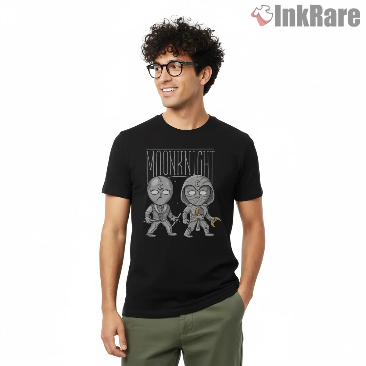 Moon Knight Chibi White Knights Duo Shirt on black short sleeve shirt for men graphic tee