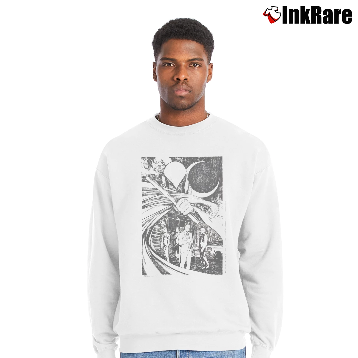 Men’s Moon Knight Comic Crewneck Sweatshirt in white | Cozy Fabric, Clean Style