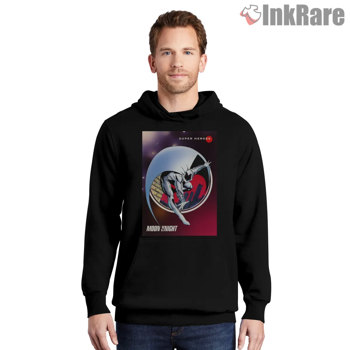 Moon Knight Crescent Leap Modern Poster Shirt on black hoodie for men graphic tee
