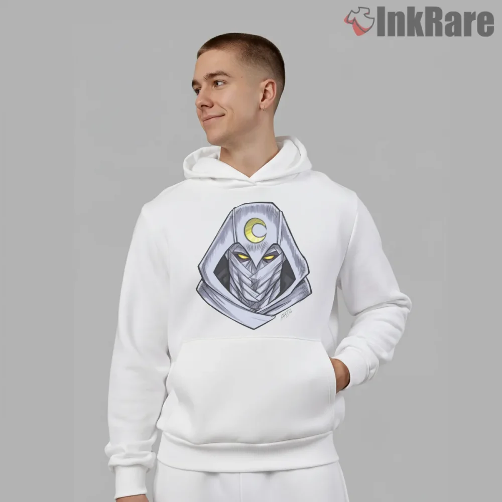 Moon Knight Fist Of Khonshu Mask Portrait Shirt on white hoodie for men graphic tee