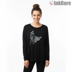 Moon Knight Full Armor Cloak Heroic Stance Shirt on black long sleeve shirt for women graphic tee