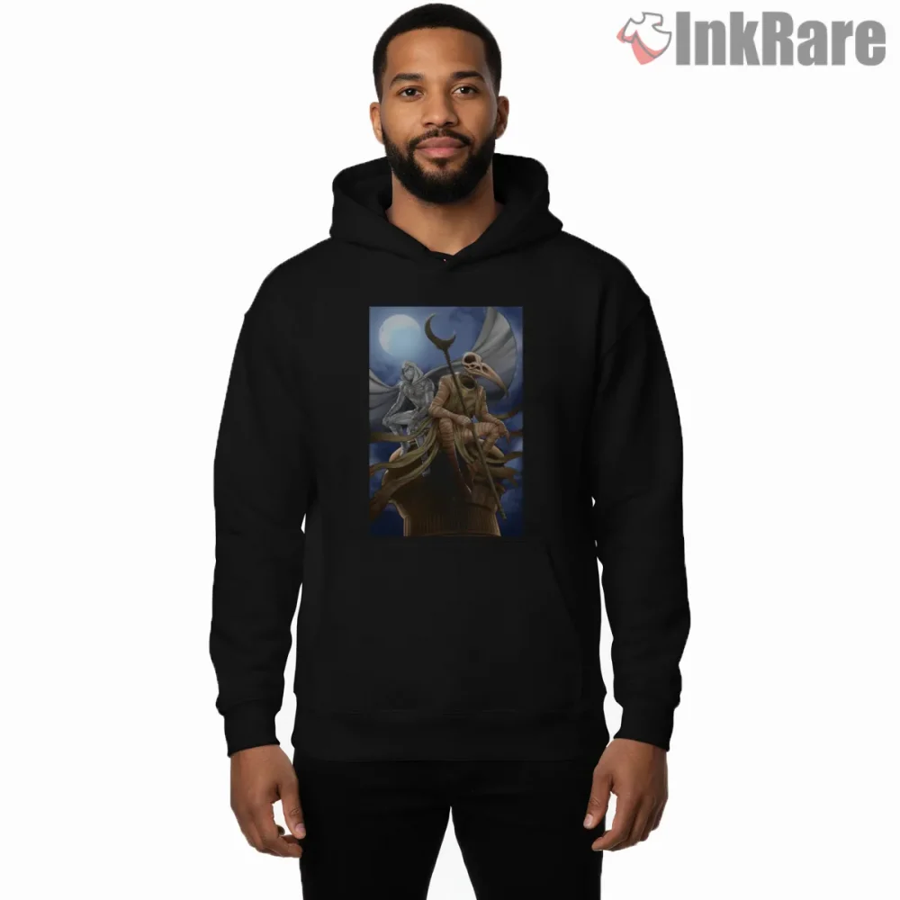 Moon Knight Khonshu Temple Guardian Fantasy Shirt on black hoodie for men graphic tee
