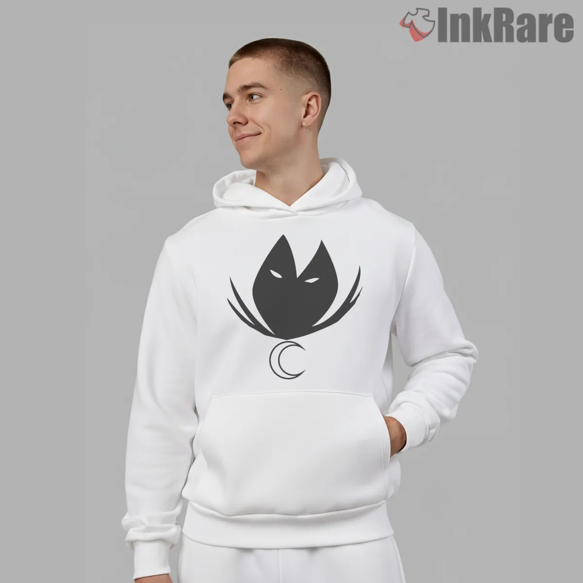 Moon Knight Shadow Emblem Minimal Symbol Shirt on white hoodie for men graphic tee