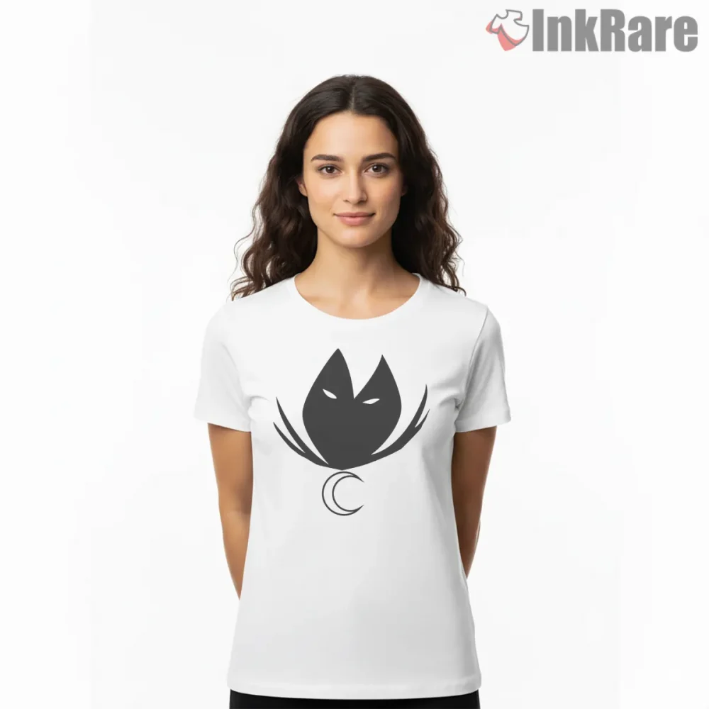 Moon Knight Shadow Emblem Minimal Symbol Shirt on white short sleeve shirt for women graphic tee