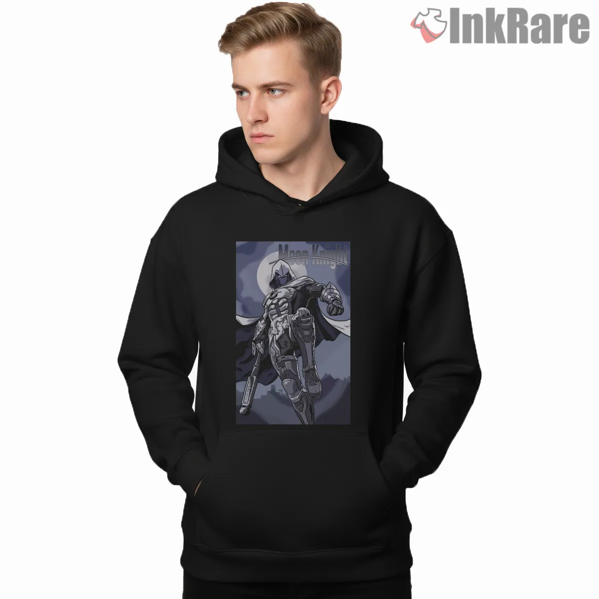 Moon Knight Tactical Armor Modern Comic Shirt on black hoodie for men graphic tee