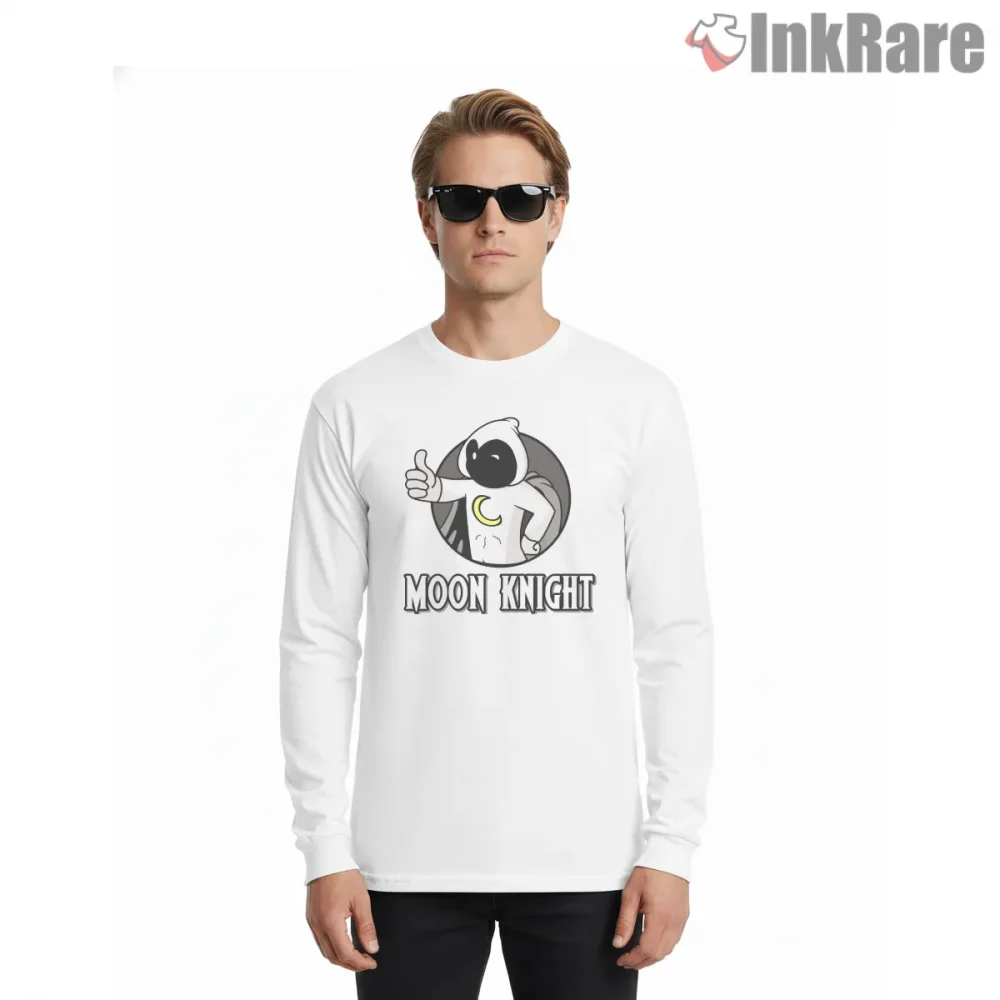 Moon Knight Thumbs Up Cute Minimal Cartoon Shirt on white long sleeve shirt for men graphic tee
