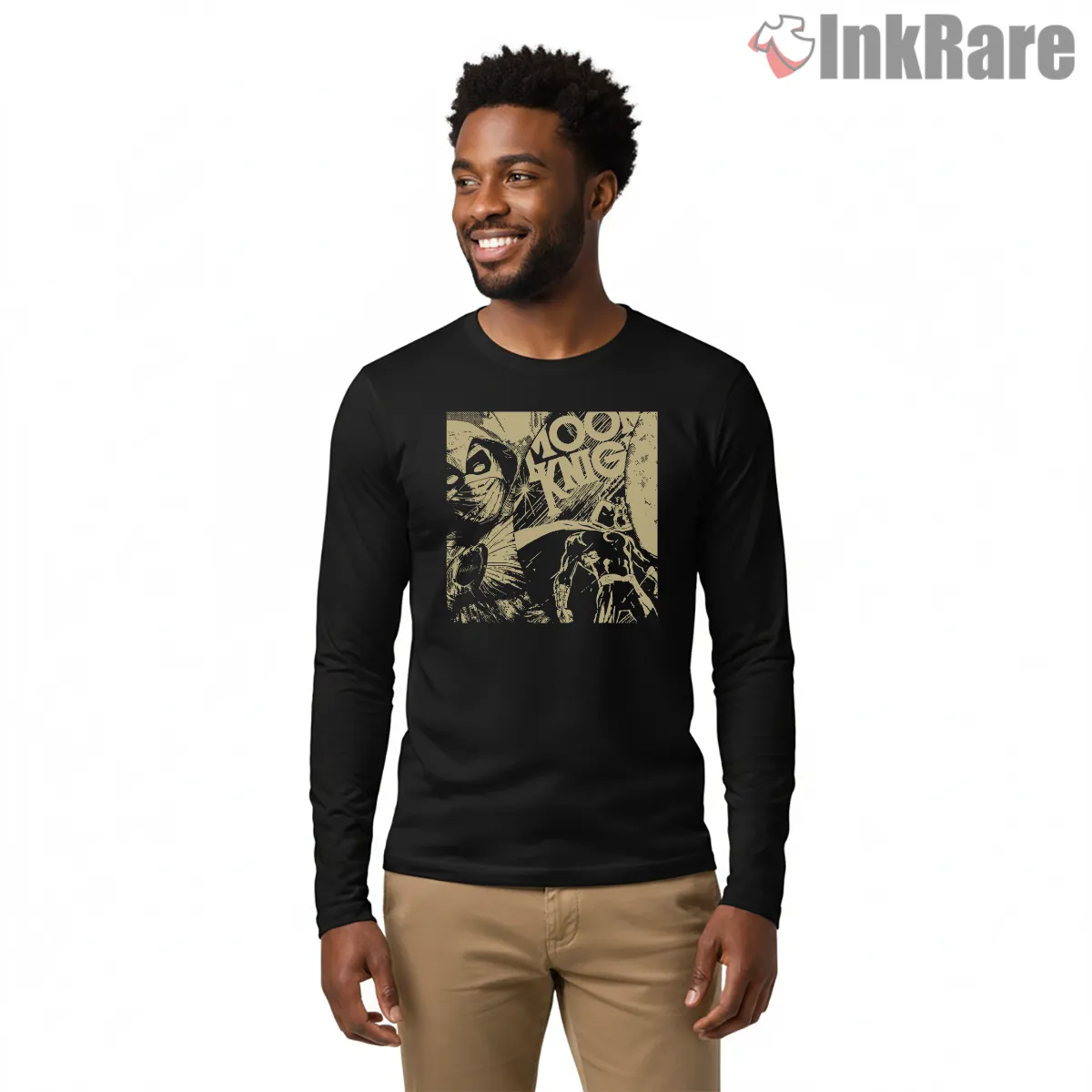 Moon Knight Vintage Comic Sketch Chaos Shirt on black long sleeve shirt for men graphic tee