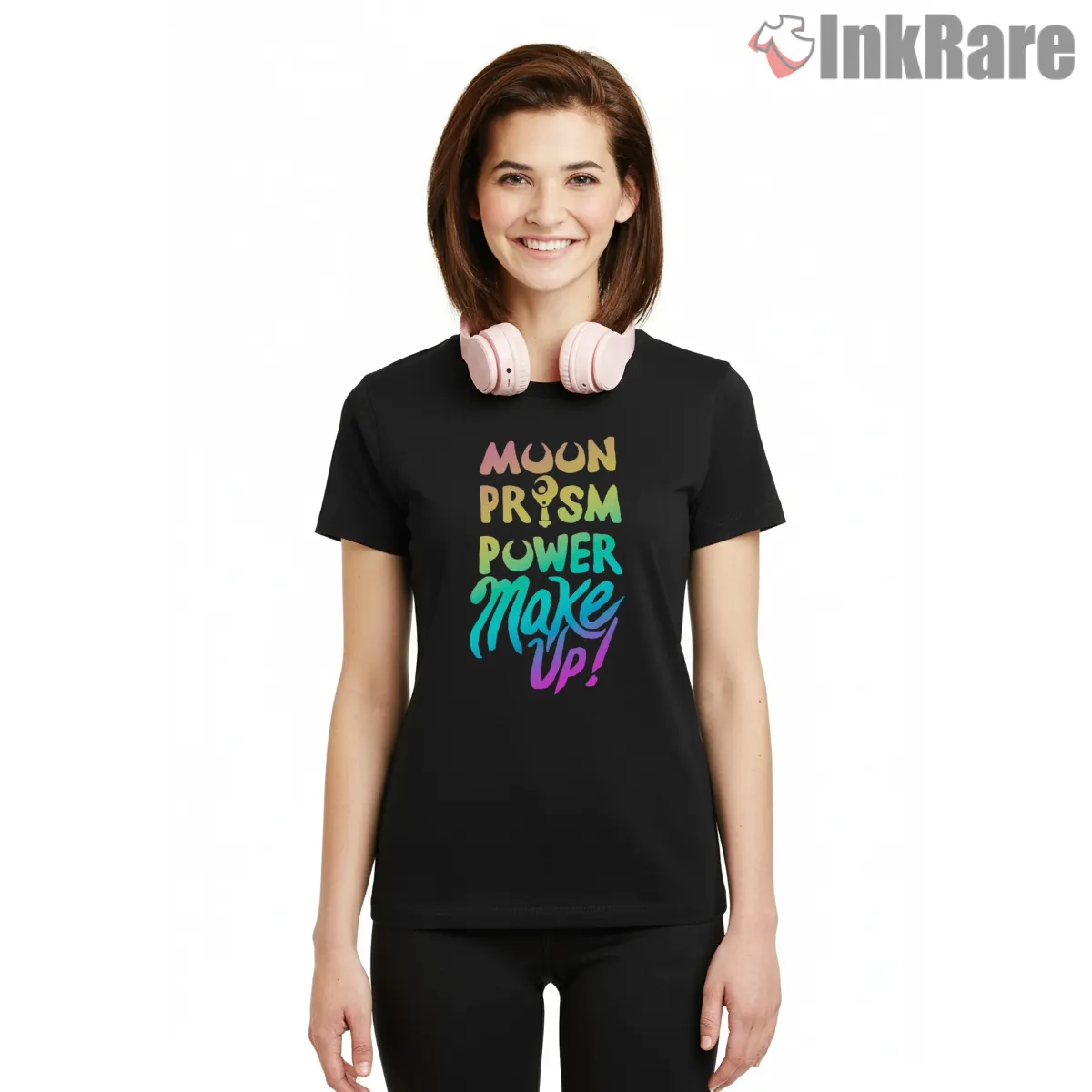 Moon Prism Power Bold Typography Statement Short Sleeve Black Moon Prism Power Bold Typography Statement Shirt on black short sleeve shirt for women graphic tee