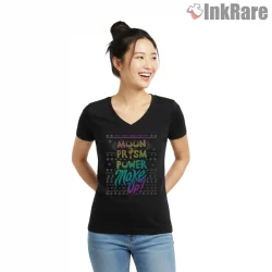 Moon Prism Power Makeup Christmas Shirt on black v-neck shirt for women graphic tee