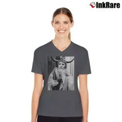 Women’s moondog sandalwood avant garde jazz V-Neck Tee in charcoal | Chic Neckline, Soft Texture