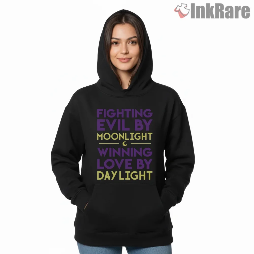 Moonlight Courage Statement Power Shirt on black hoodie for women graphic tee