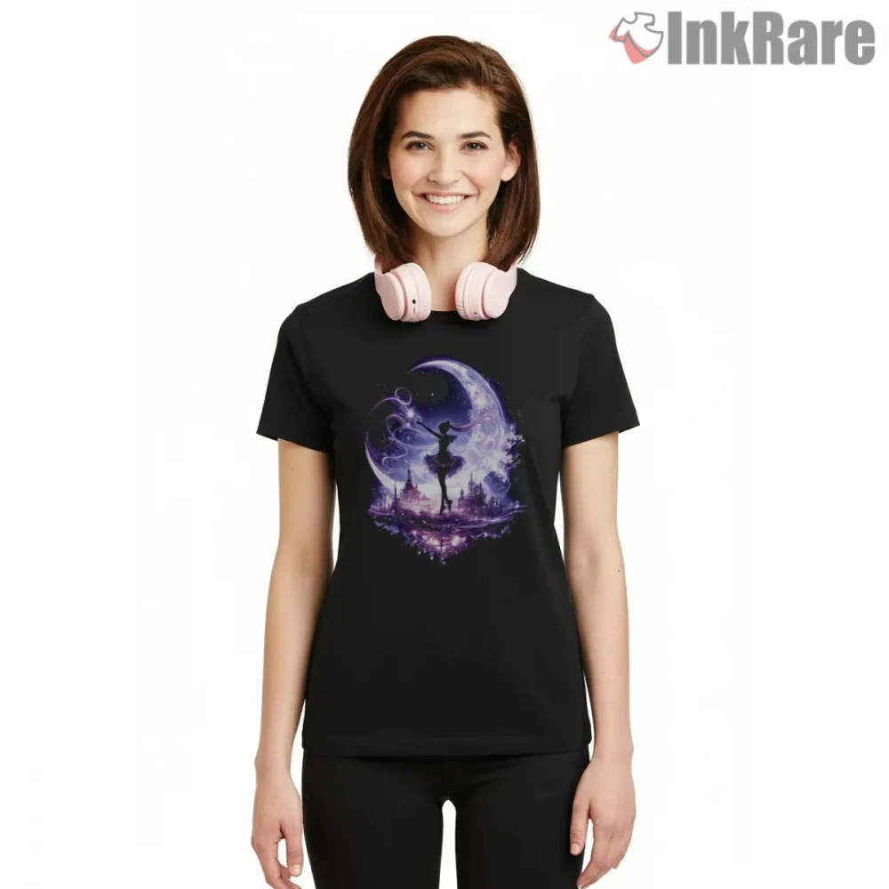 Moonlit Sailor Moon Silhouette Glow Shirt on black short sleeve shirt for women graphic tee
