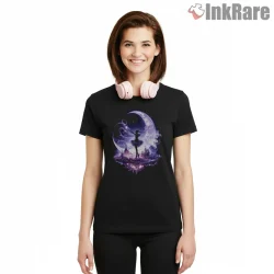 Moonlit Sailor Moon Silhouette Glow Shirt on black short sleeve shirt for women graphic tee