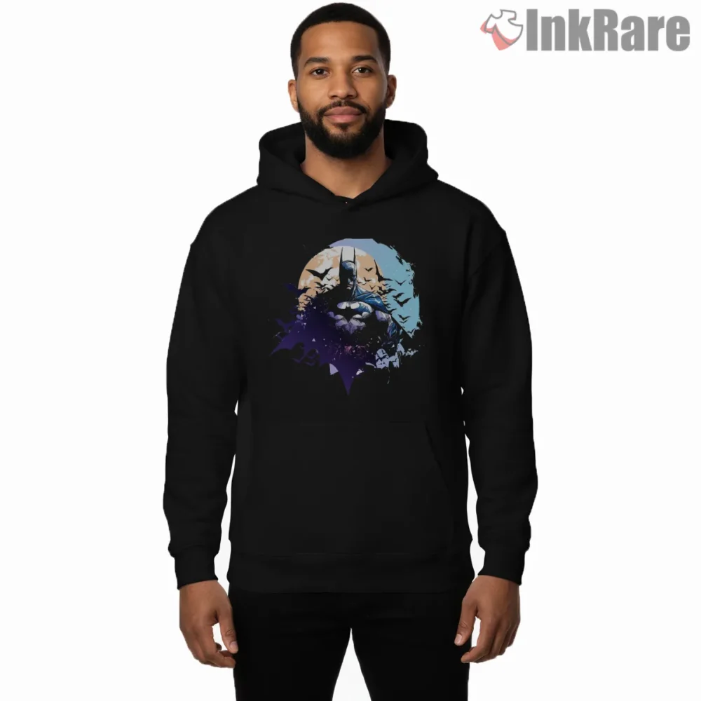 Moonlit Swarm Guardian Batman Shirt on black hoodie for men graphic tee