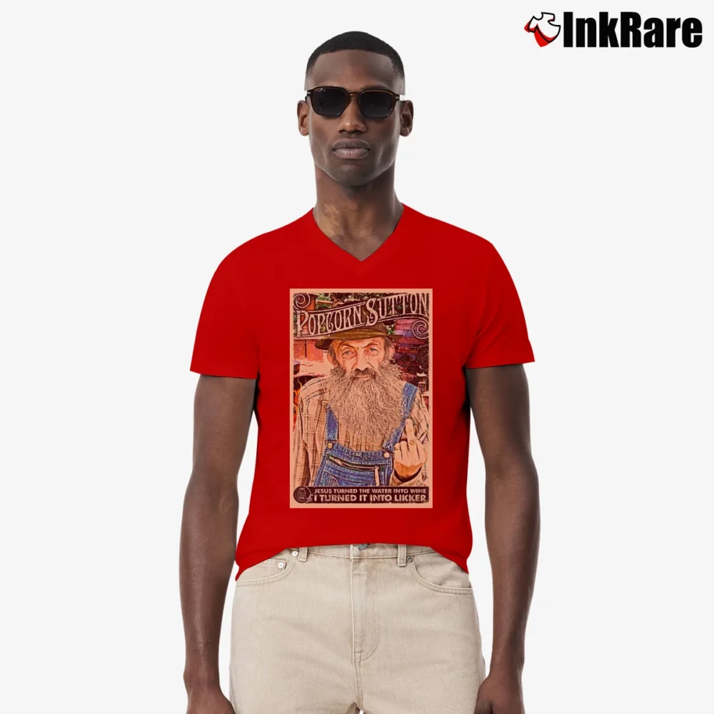 Men’s Moonshine Popcorn Sutton V-Neck Tee in red | Sharp, Breathable, Everyday Staple