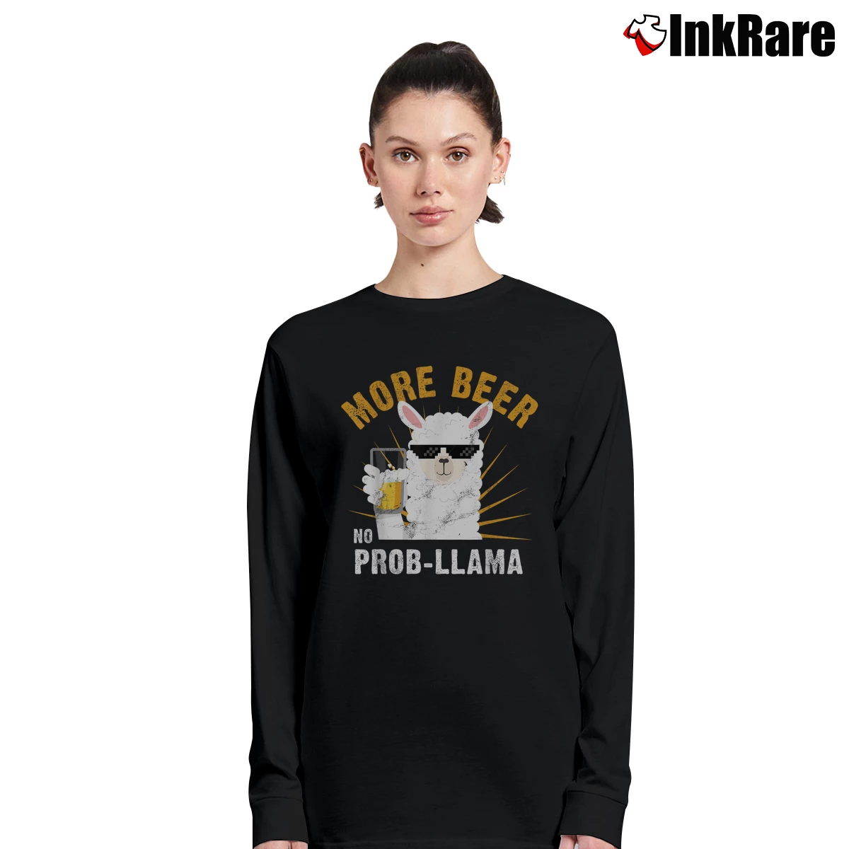 Women’s More Beer No Prob Llama Alpaca Long-Sleeve Top in black | Sleek, Versatile, All-Season