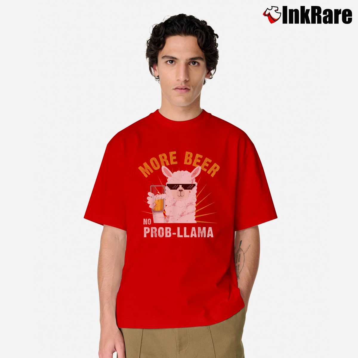 Men’s More Beer No Prob Llama Alpaca Classic T-Shirt in red | Soft, Breathable Everyday Wear