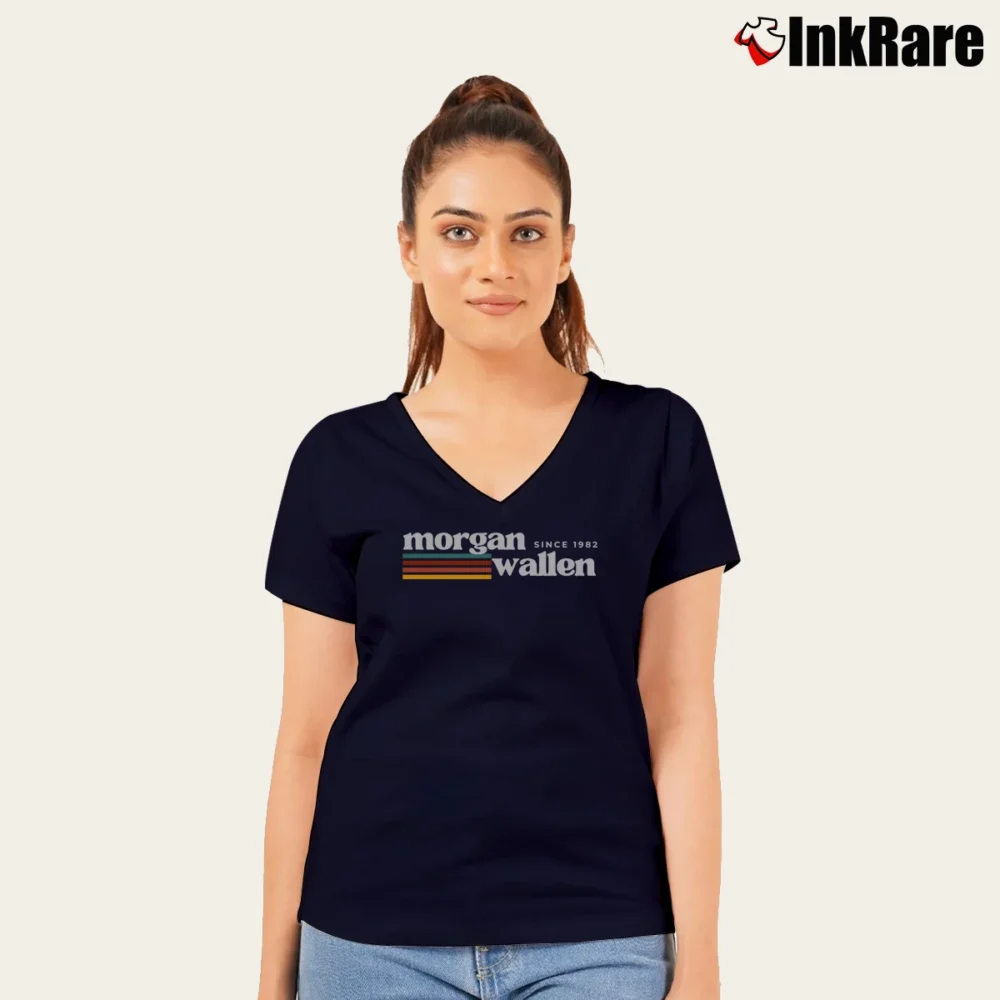 Women’s morgan wallen since 1982 country music graphic V-Neck Tee in navy | Chic Neckline, Soft Texture