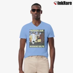 Men’s Morning Sam Ralph Looney Tunes V-Neck Tee in light blue | Sharp, Breathable, Everyday Staple