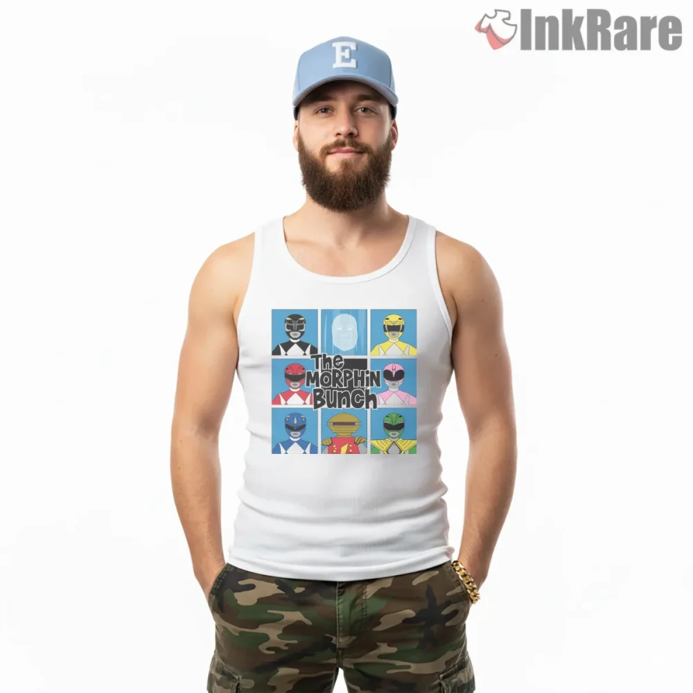 Morphin Bunch Retro Panel Parody Shirt on white tank top for men graphic tee