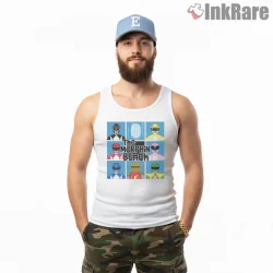 Morphin Bunch Retro Panel Parody Shirt on white tank top for men graphic tee