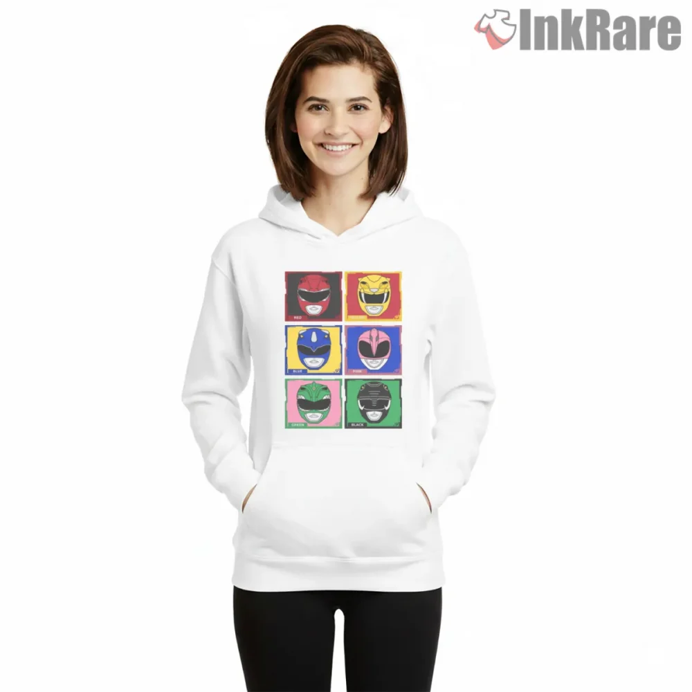 Morphin Grid Pop Art Helmet Squares Shirt on white hoodie for women graphic tee