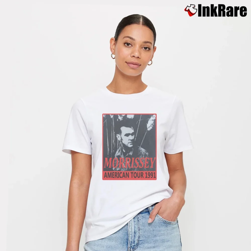 Women’s Morrissey 1991 Debut American Tour Concert Signature T-Shirt in white | Soft, Flattering Fit