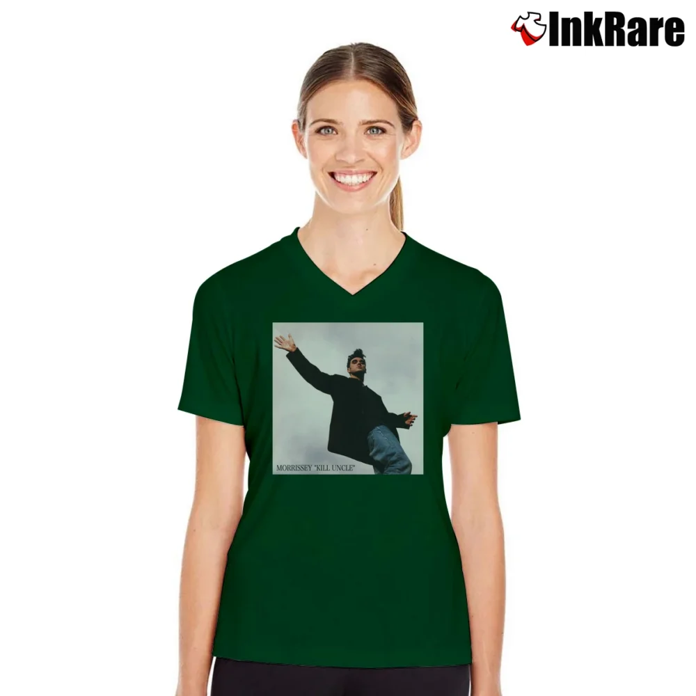 Women’s morrissey kill uncle solo album music V-Neck Tee in forest green | Chic Neckline, Soft Texture