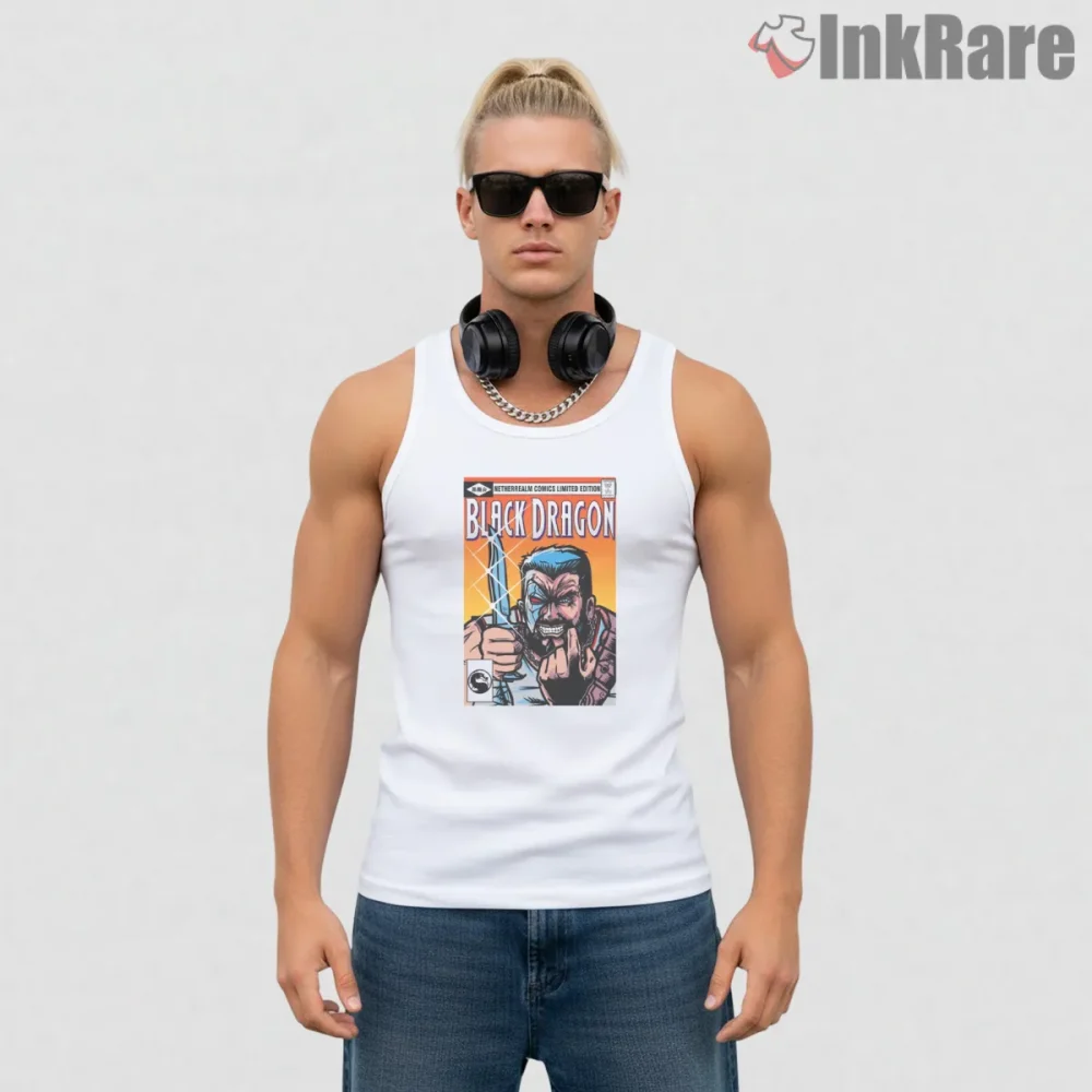 Mortal Kombat Black Dragon Comic Cover Vintage Shirt on white tank top for men graphic tee