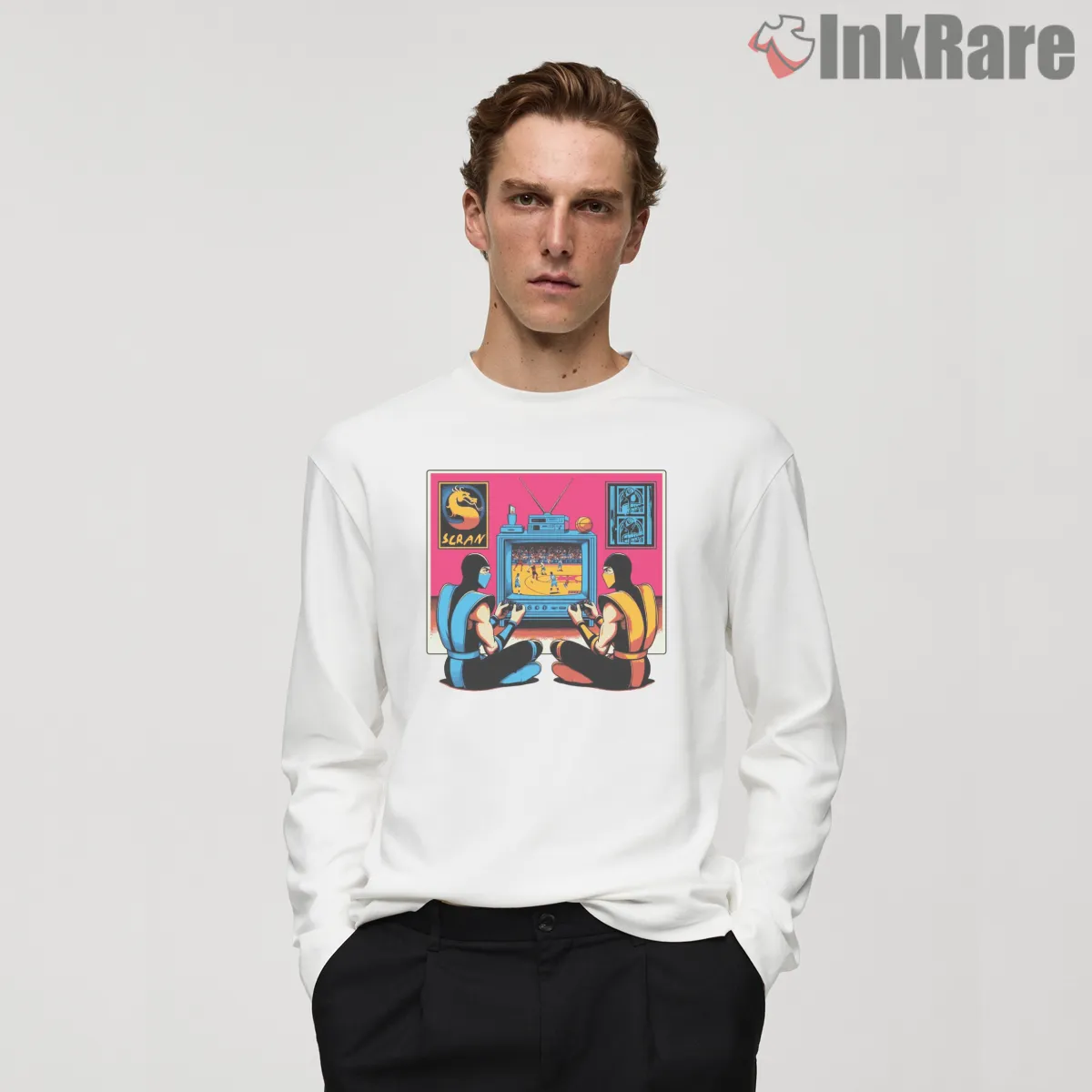 Mortal Kombat Couch Co Op Arcade Nostalgia Shirt on white long sleeve shirt for men graphic tee